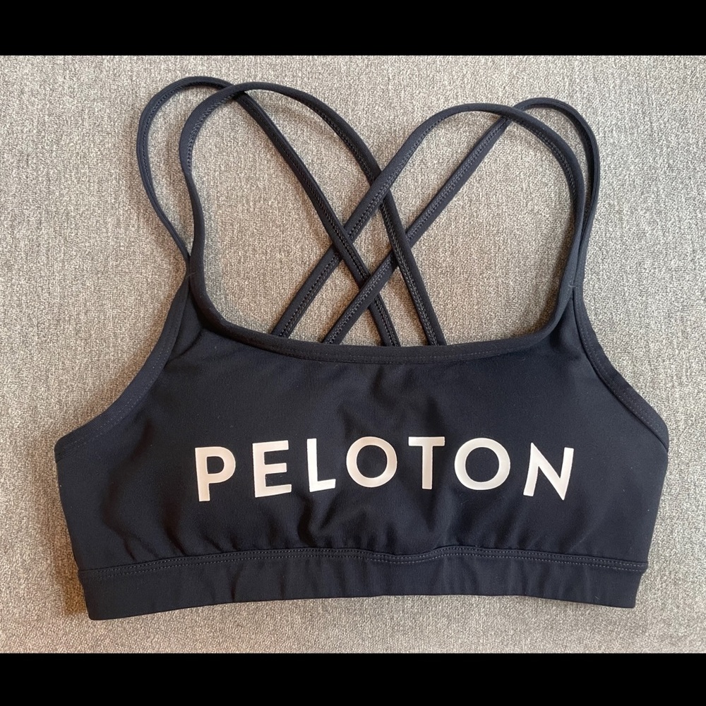 Black Peloton Sports Bra, with criss-cross straps. Size XS.